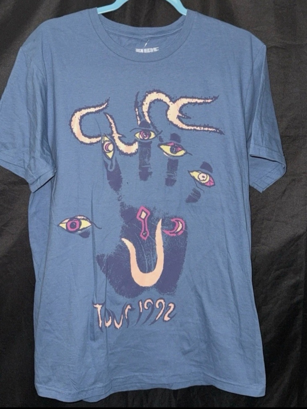 The cure Blue Graphic Short Sleeve Tee with Abstract Hand & Eye Motif men’s